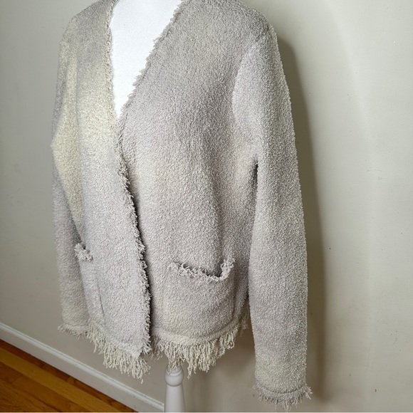 Barefoot Dreams Cozy Chic Fringed Jacket Oyster Size XL - Picture 2 of 5